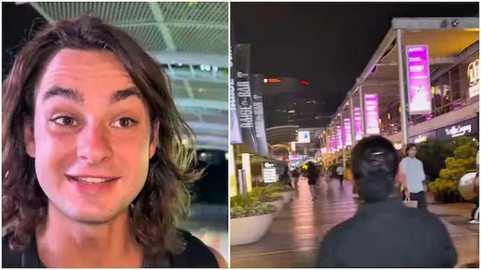 US Vlogger बोले – Gurugram Cyber Hub अमेरिका से भी बेहतर | Viral Video US vlogger praising Gurugram Cyber Hub modern look and cleanliness